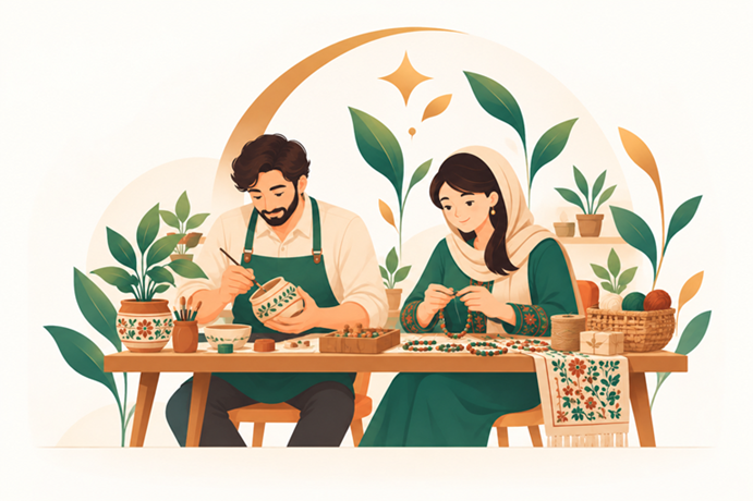 زن و مرد هنرمند در حال ساخت محصولات دستساز